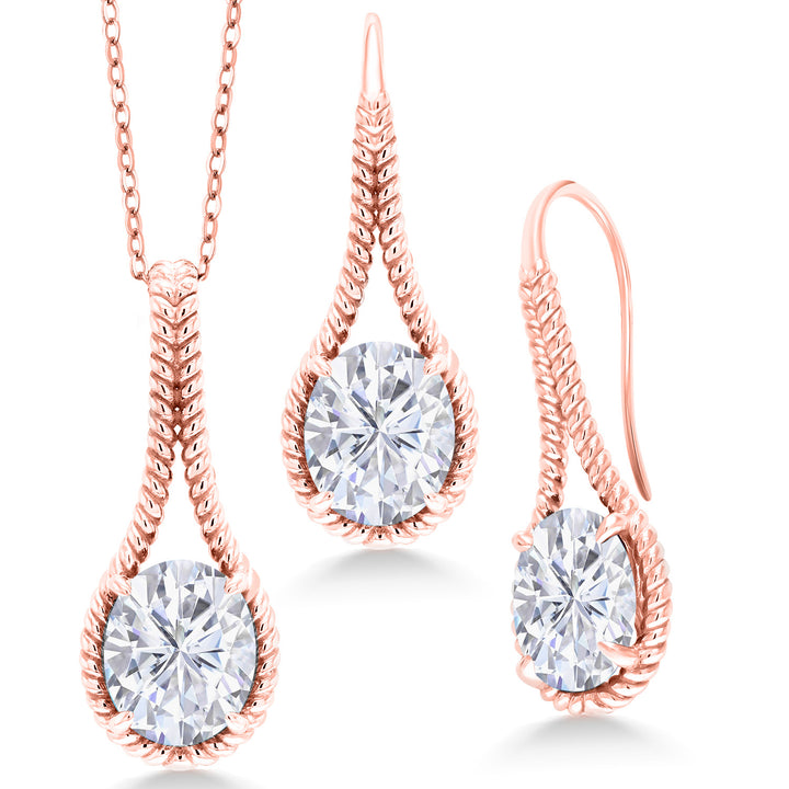 White Moissanite - April_Pendant Earrings Set in 925 Rose Gold Plated Silver