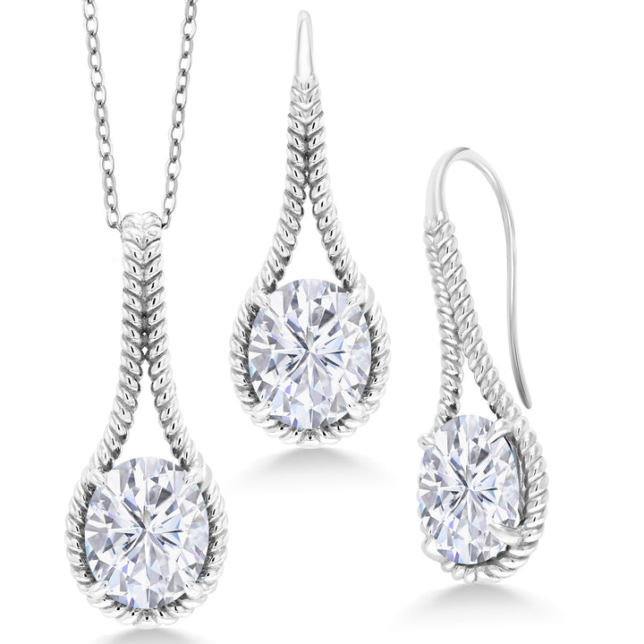 White Moissanite - April_Pendant Earrings Set in 925 Sterling Silver