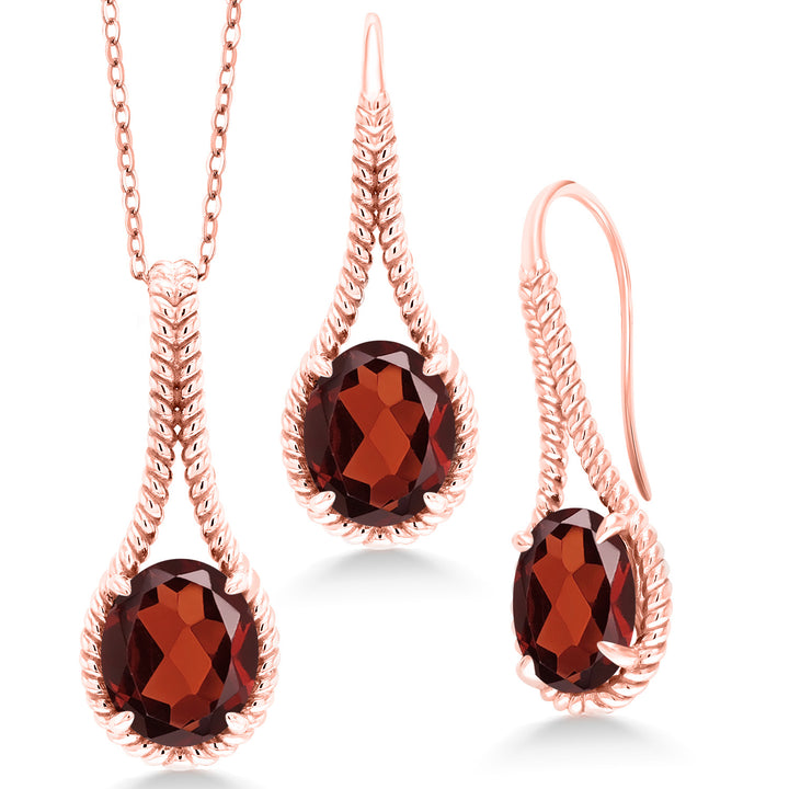 Garnet - January_Pendant Earrings Set in 925 Rose Gold Plated Silver