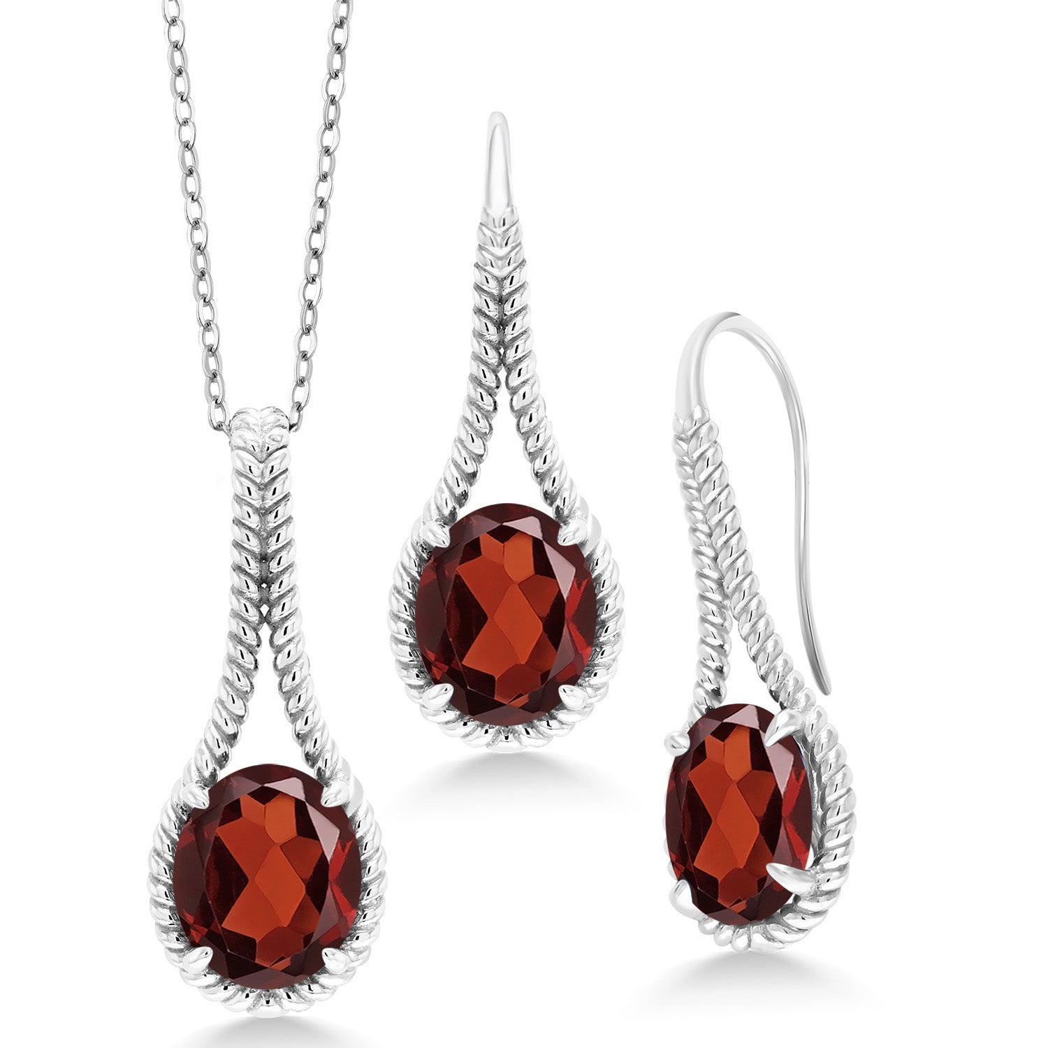 Garnet - January_Pendant Earrings Set in 925 Sterling Silver