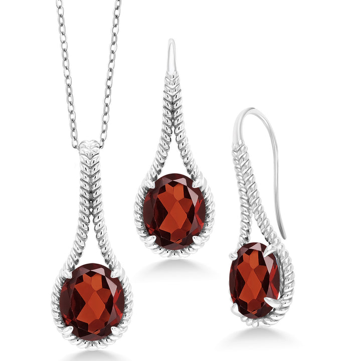 Garnet - January_Pendant Earrings Set in 925 Sterling Silver