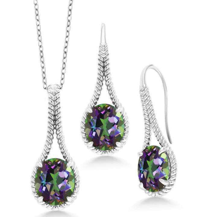 Green Mystic Quartz_Pendant Earrings Set in 925 Sterling Silver