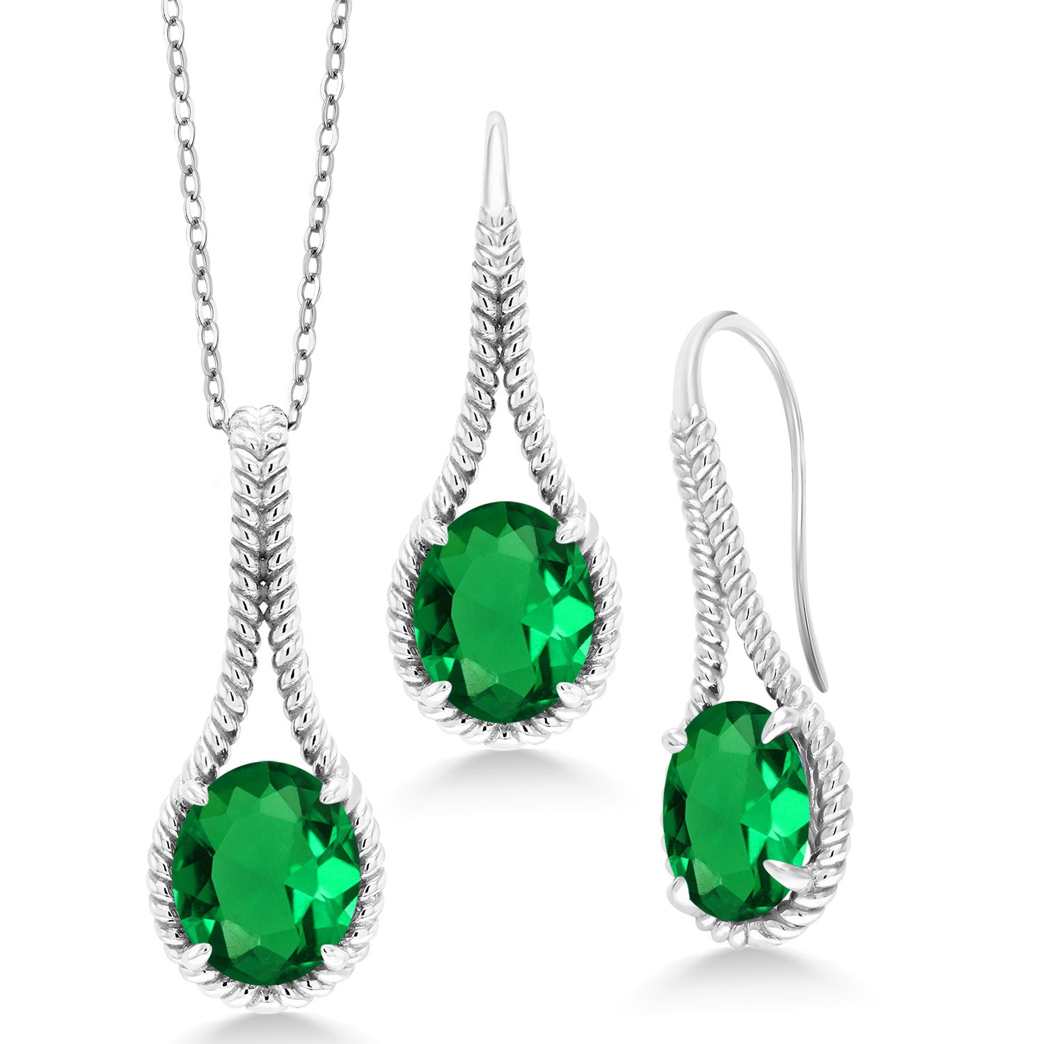 Nano Emerald - May_Pendant Earrings Set in 925 Sterling Silver