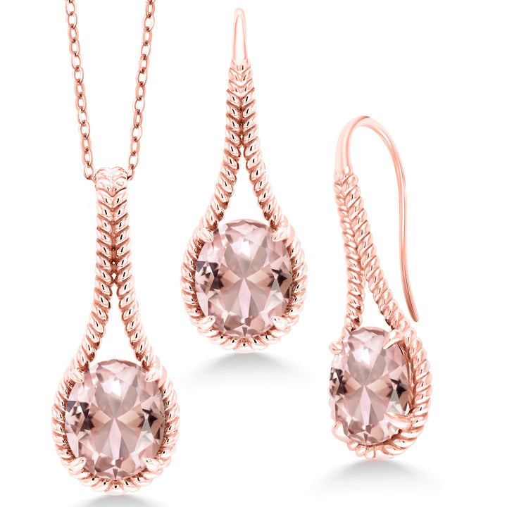 Nano Morganite - October_Pendant Earrings Set in 925 Rose Gold Plated Silver