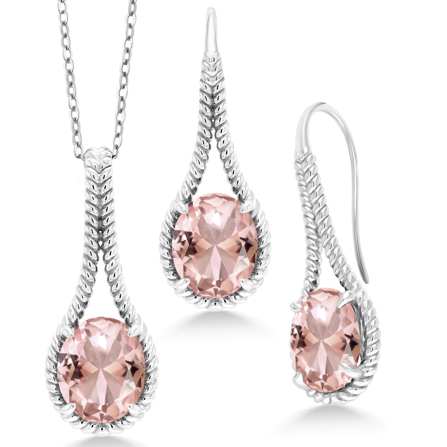 Nano Morganite - October_Pendant Earrings Set in 925 Sterling Silver