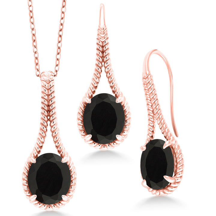 Onyx - December_Pendant Earrings Set in 925 Rose Gold Plated Silver