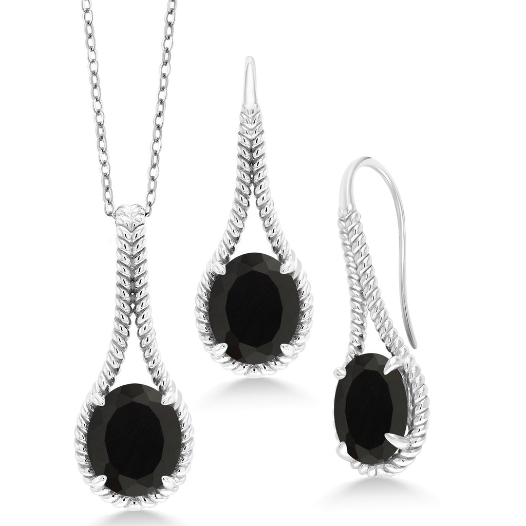 Onyx - December_Pendant Earrings Set in 925 Sterling Silver