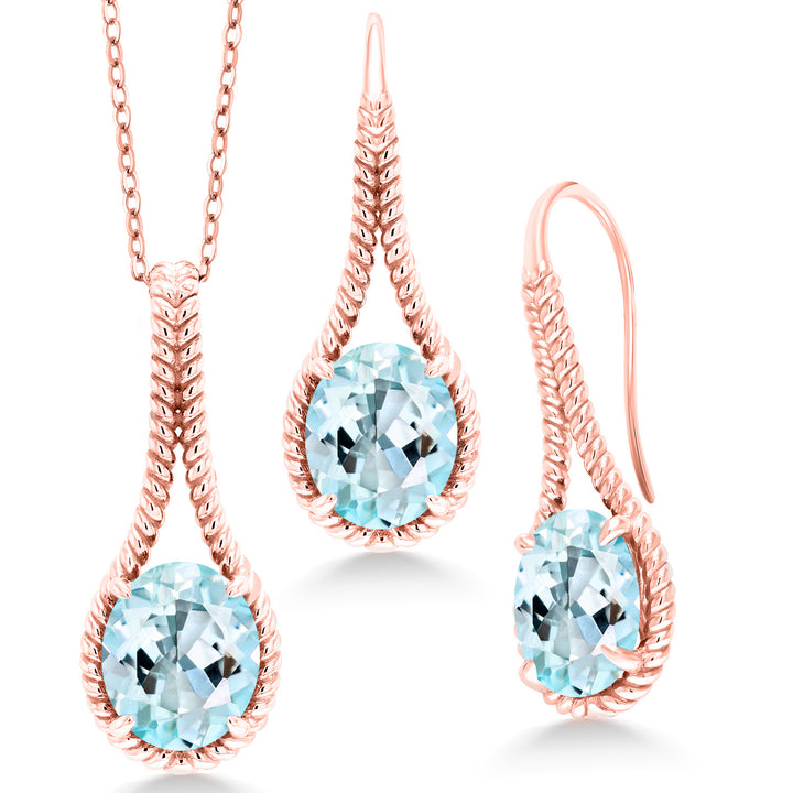 Sky Blue Topaz - November_Pendant Earrings Set in 925 Rose Gold Plated Silver