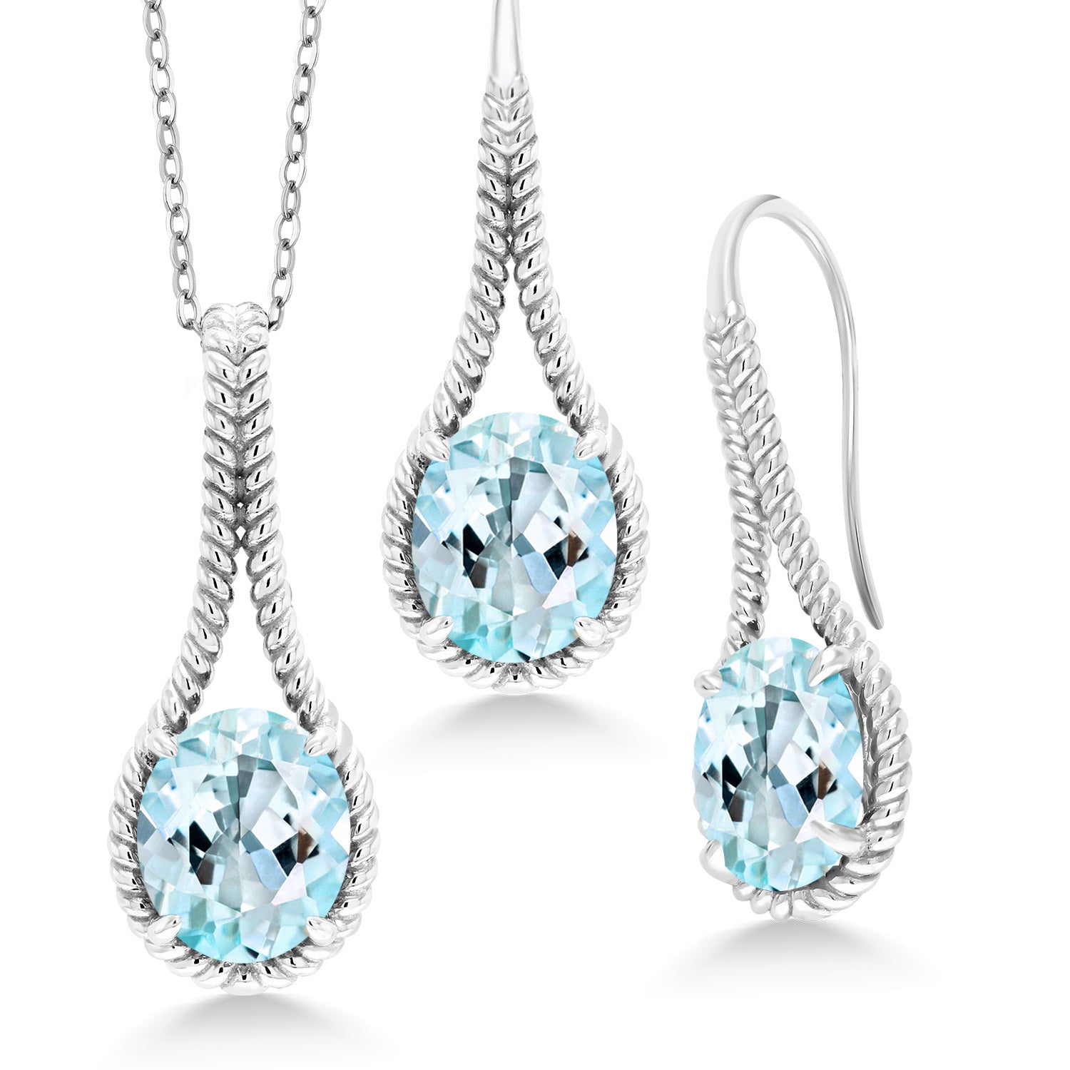 Sky Blue Topaz - November_Pendant Earrings Set in 925 Sterling Silver