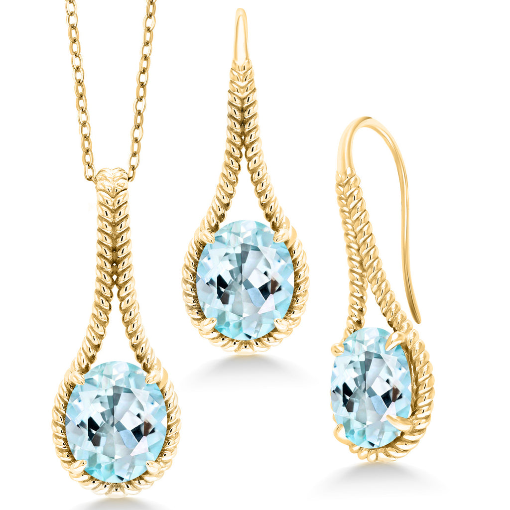 Sky Blue Topaz - November_Pendant Earrings Set in 925 Yellow Gold Plated Silver