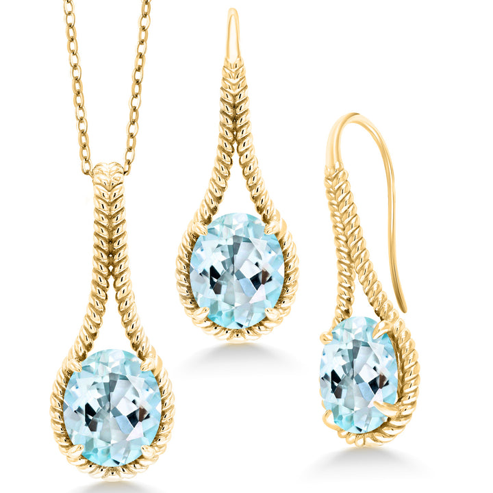 Sky Blue Topaz - November_Pendant Earrings Set in 925 Yellow Gold Plated Silver