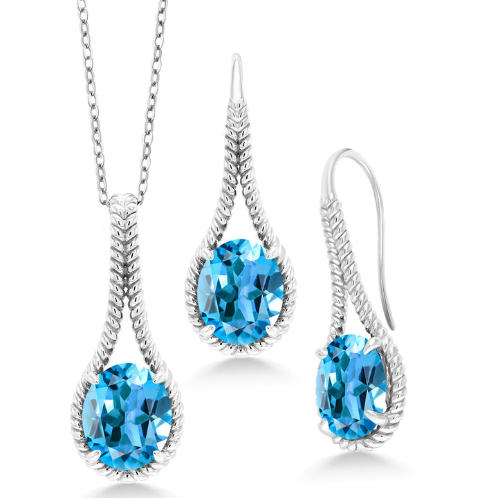Swiss Blue Topaz - November_Pendant Earrings Set in 925 Sterling Silver