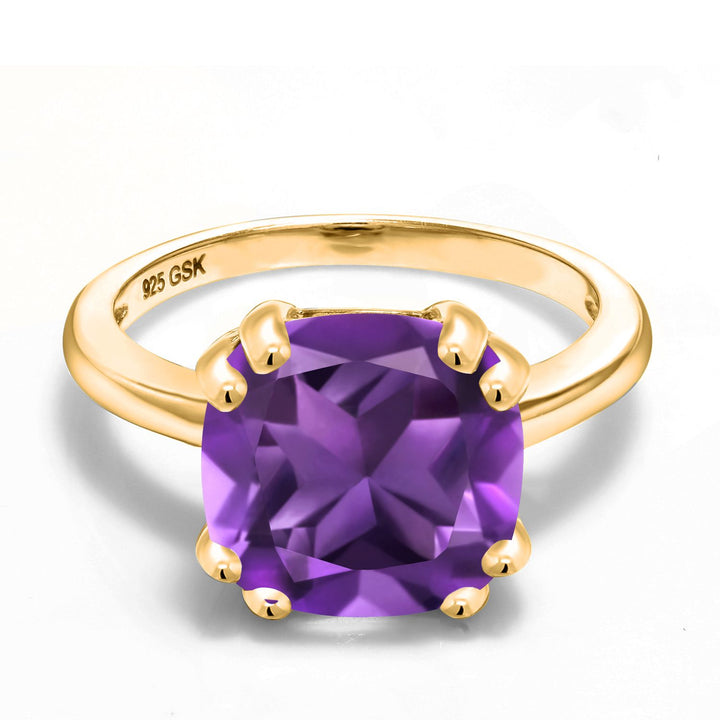 Purple_7_Ring in 925 Yellow Gold Plated Silver