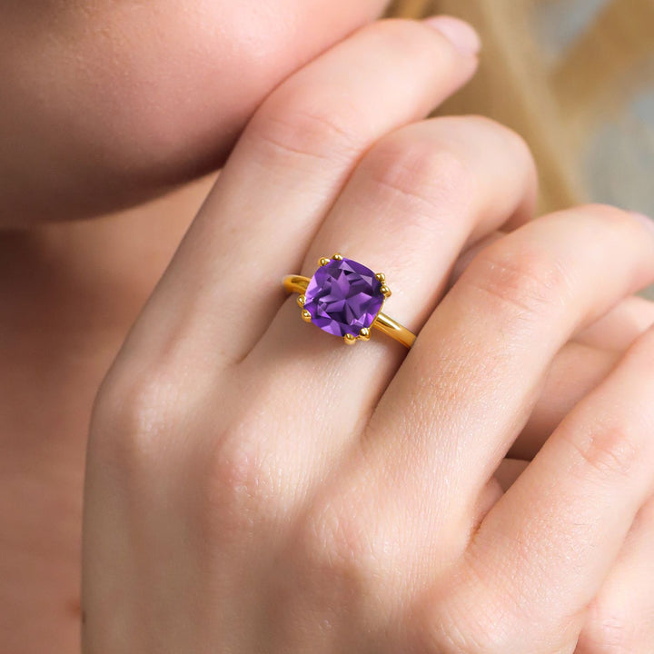 Purple_7_Ring in 925 Yellow Gold Plated Silver