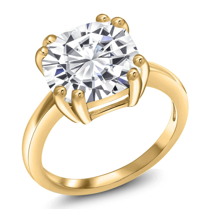 White Moissanite - April_5_Ring in 925 Yellow Gold Plated Silver