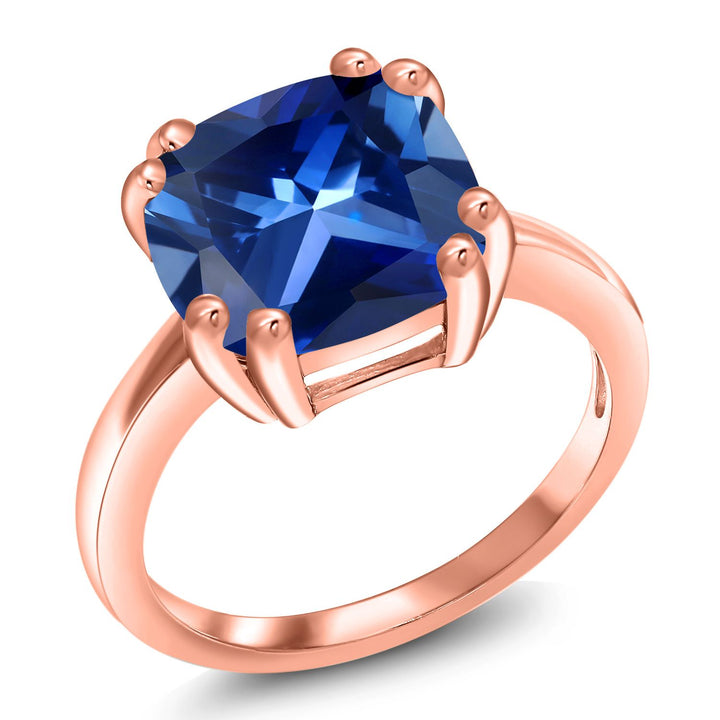 Blue Created Sapphire - September_5_Ring in 925 Rose Gold Plated Silver