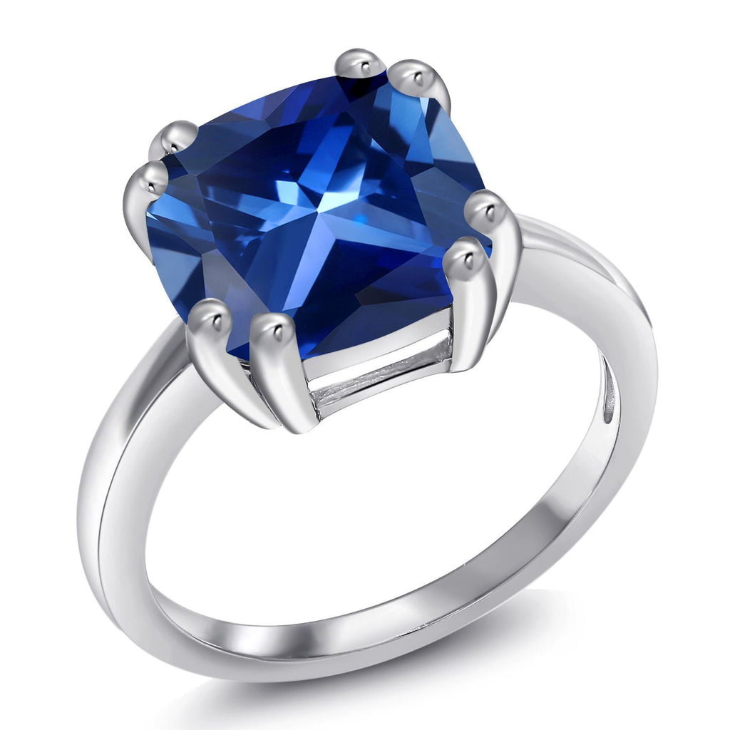 Blue Created Sapphire_6_Ring in 925 Sterling Silver