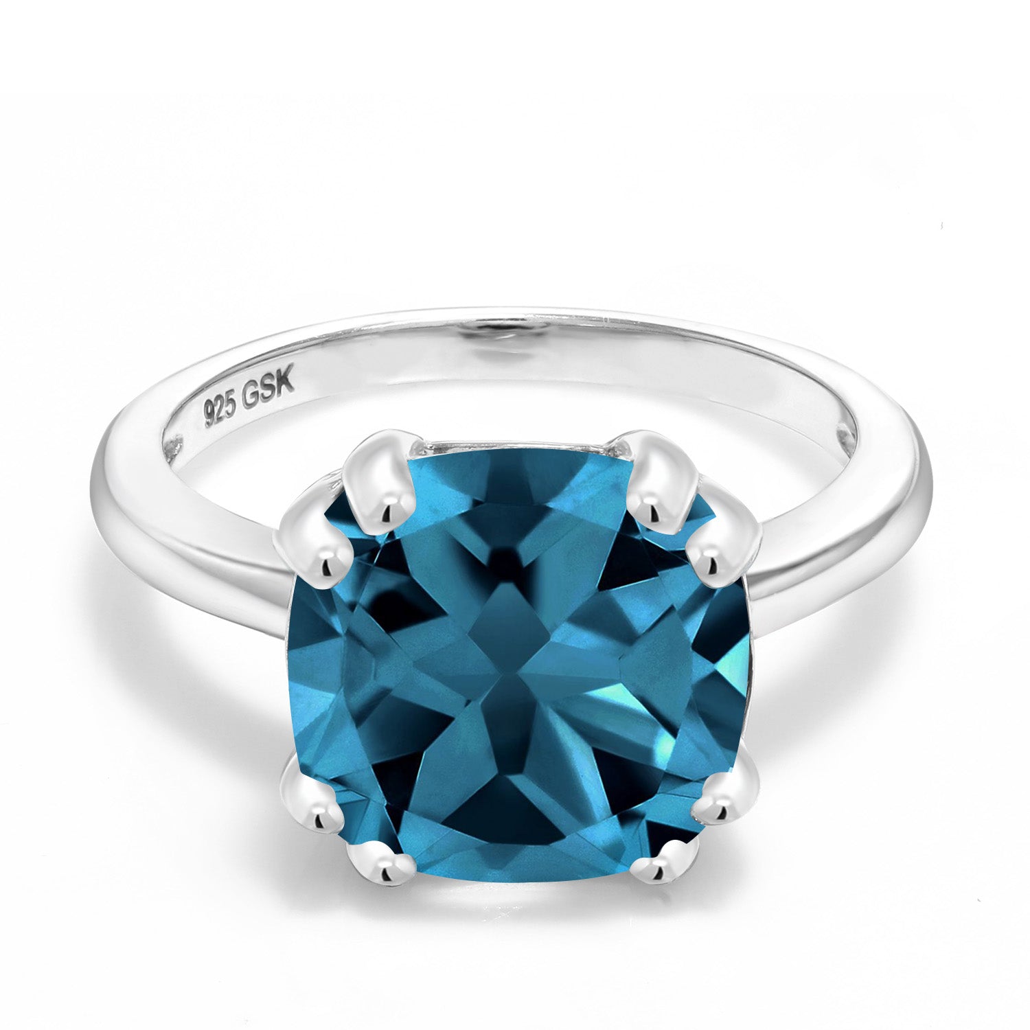 4.35 Cttw London Blue Topaz Engagement Double Prong Ring For Women In 925 Sterling Silver | 10MM Cushion Cut | Gemstone Birthstone | Available In Size 5, 6, 7, 8, 9