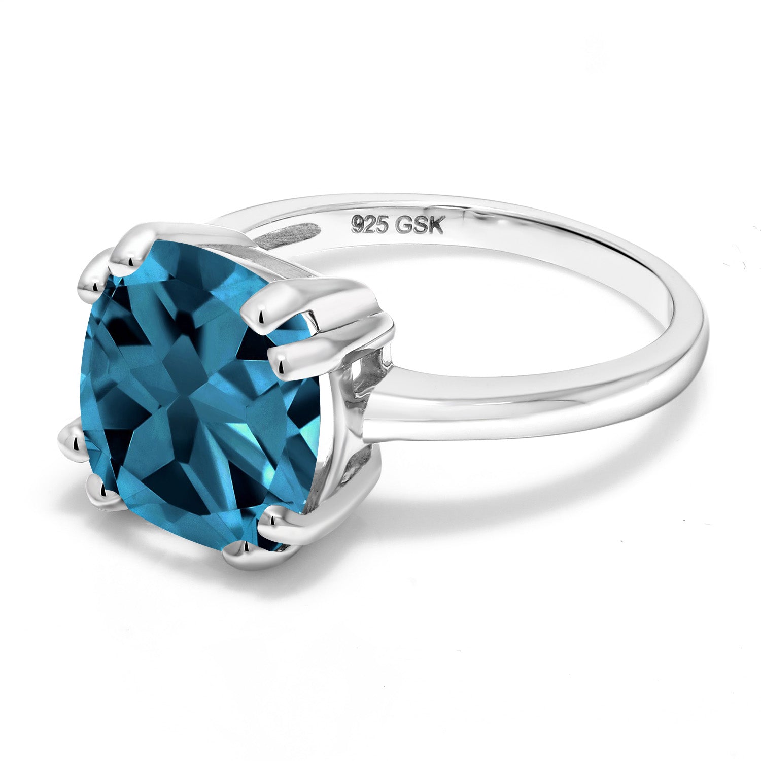 4.35 Cttw London Blue Topaz Engagement Double Prong Ring For Women In 925 Sterling Silver | 10MM Cushion Cut | Gemstone Birthstone | Available In Size 5, 6, 7, 8, 9