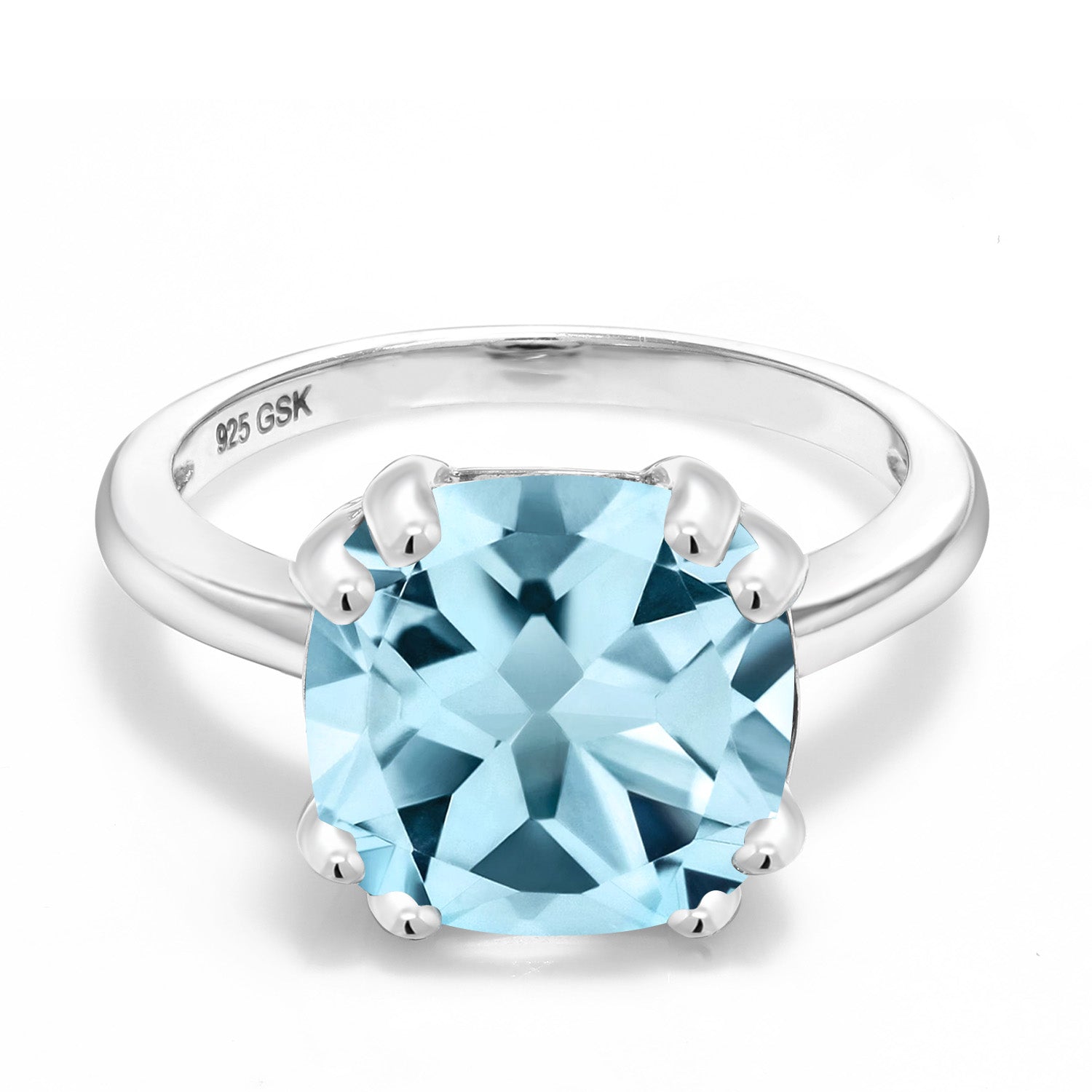 925 Sterling Silver Sky Blue Topaz Engagement Ring | Double Prong Ring for Women | 4.25 Cttw | Cushion Cut 10MM | Gemstone Birthstone | Available in size 5, 6, 7, 8, 9