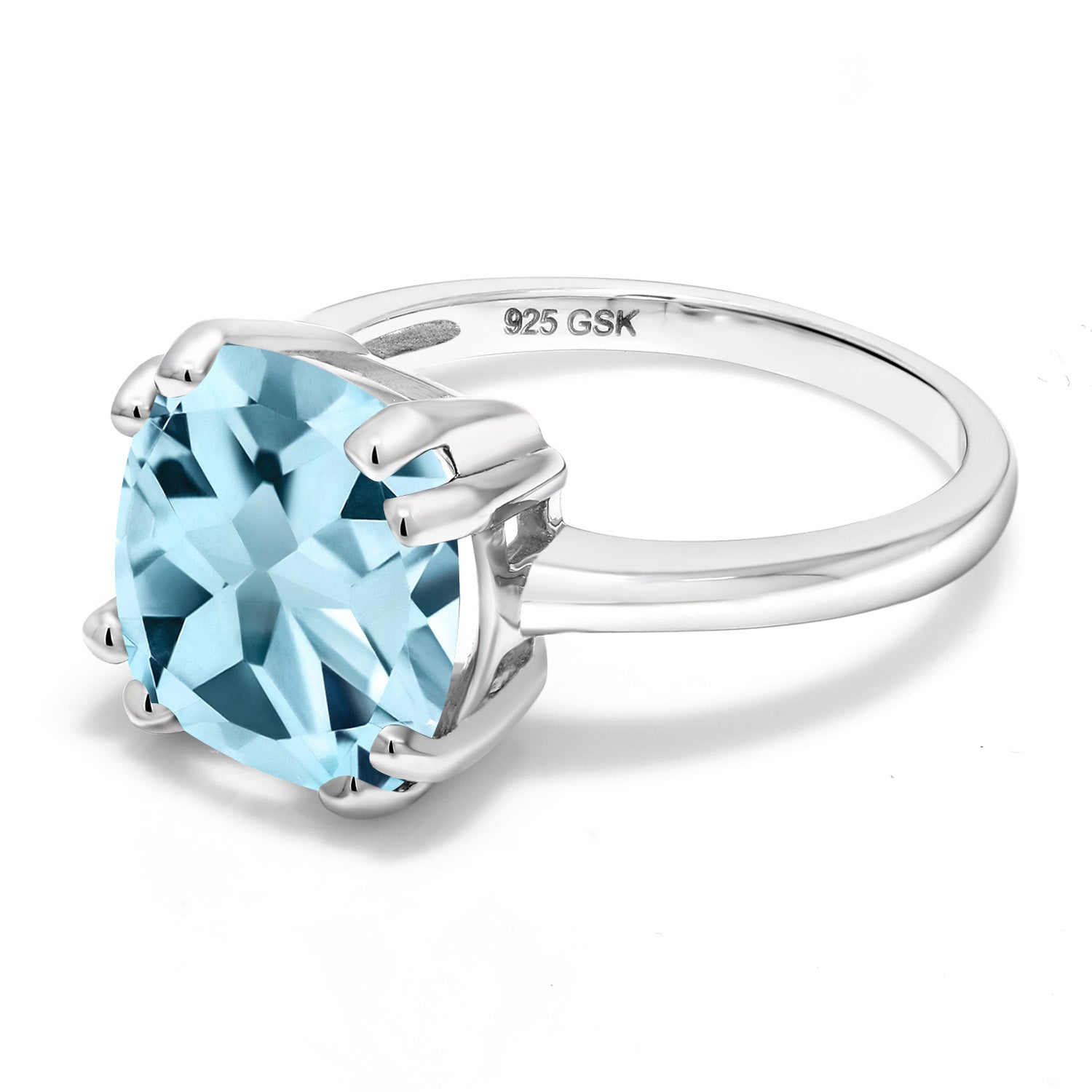 925 Sterling Silver Sky Blue Topaz Engagement Ring | Double Prong Ring for Women | 4.25 Cttw | Cushion Cut 10MM | Gemstone Birthstone | Available in size 5, 6, 7, 8, 9