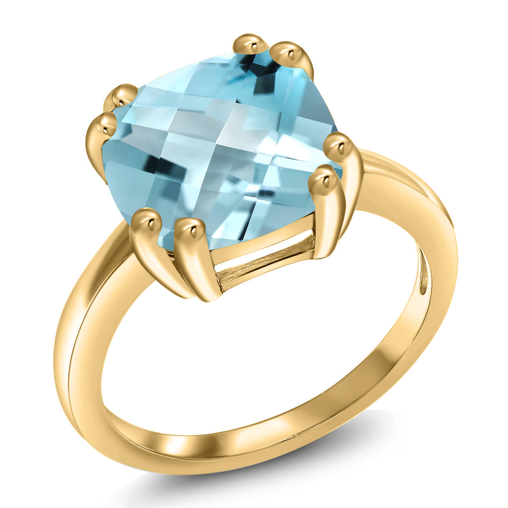 Sky Blue Topaz-Checkerboard_5_Ring in 925 Yellow Gold Plated Silver