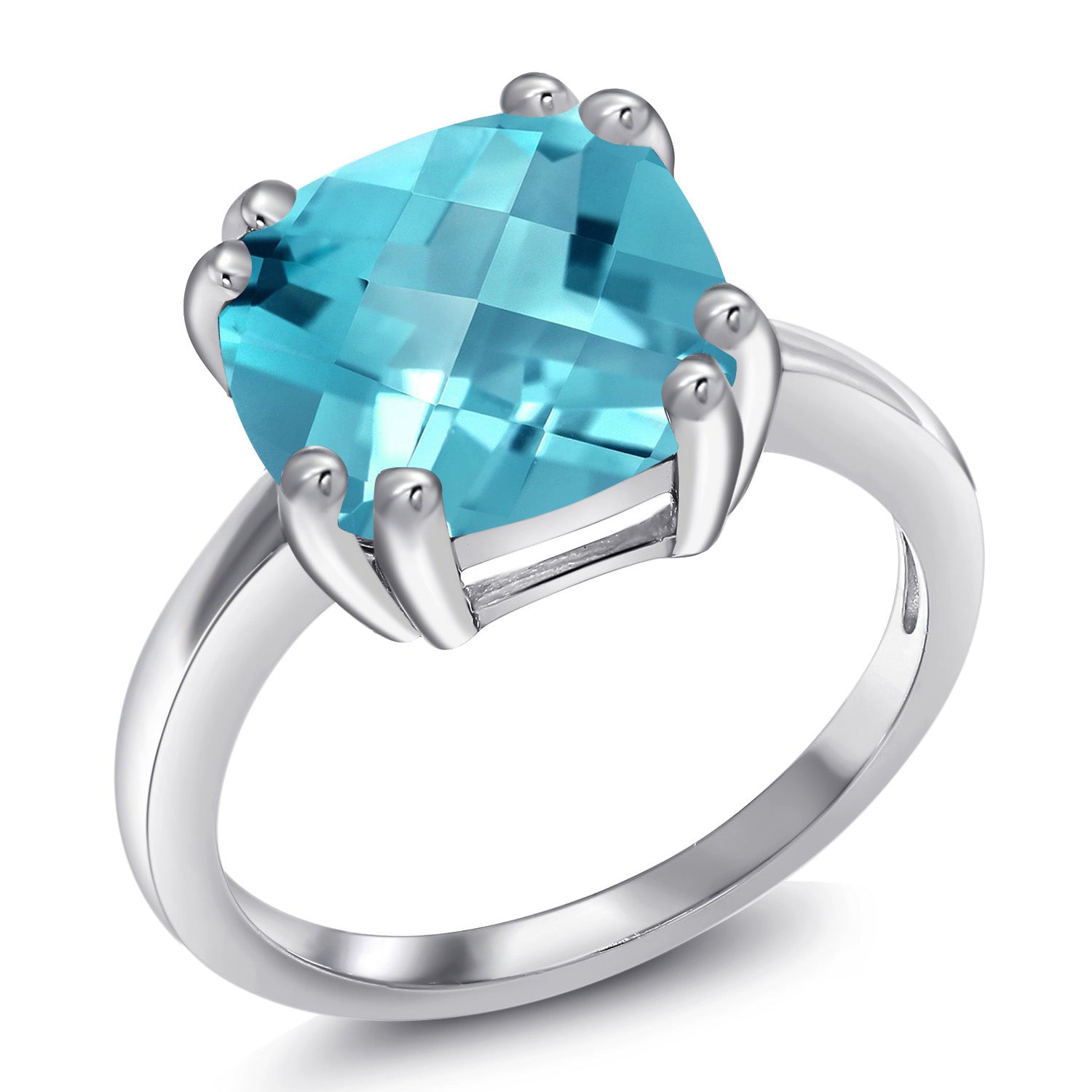 Swiss Blue Topaz-Checkerboard - November_5_Ring in 925 Sterling Silver