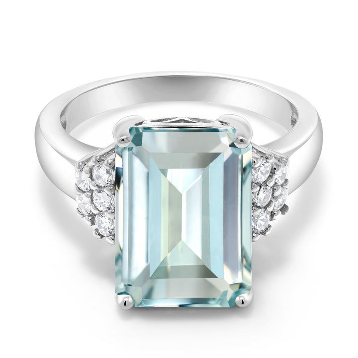Simulated Aquamarine - March_5_Ring in 925 Sterling Silver