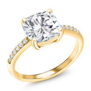 White Moissanite - April_5_Ring in 925 Yellow Gold Plated Silver