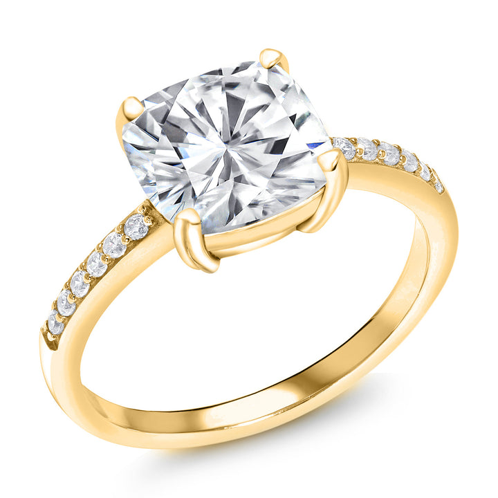 White Moissanite - April_5_Ring in 925 Yellow Gold Plated Silver