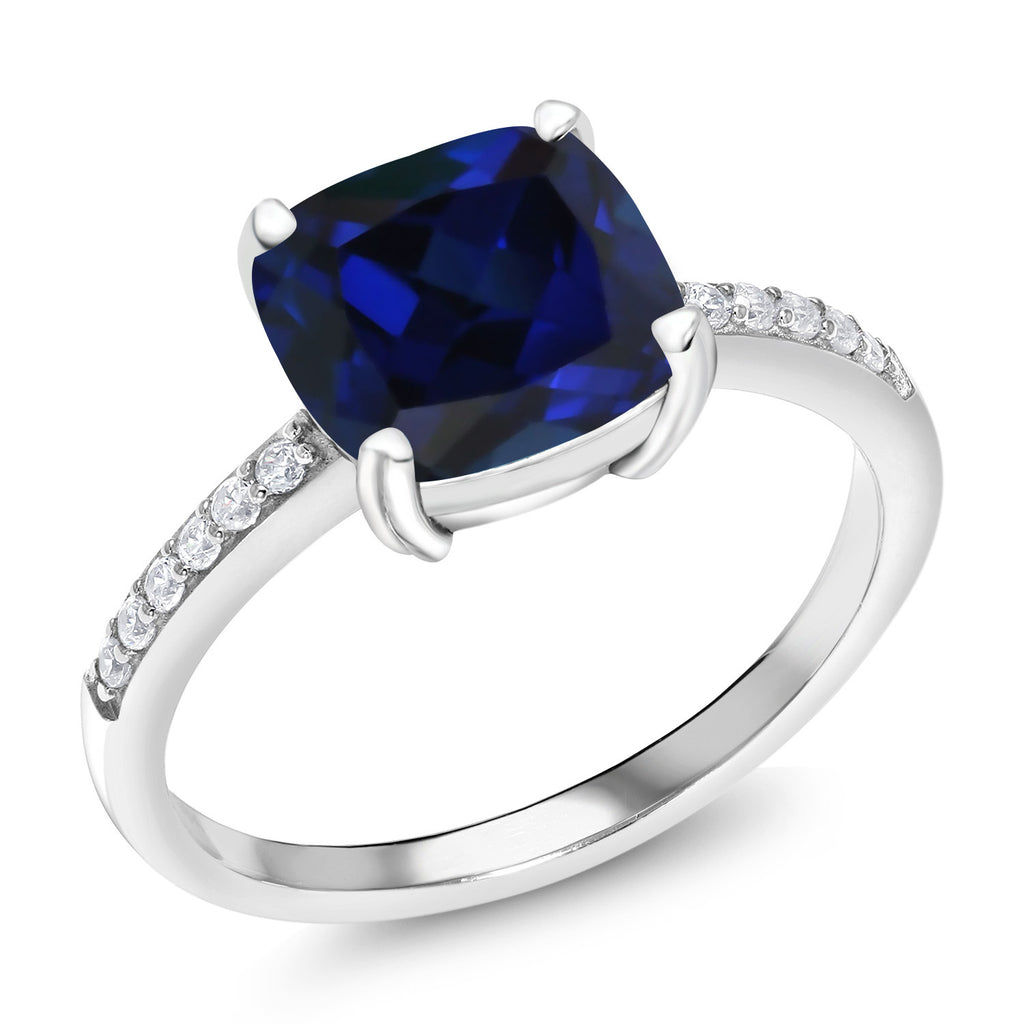Blue Created Sapphire - September_6_Ring in 925 Sterling Silver