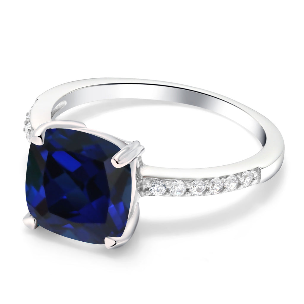 Blue Created Sapphire - September_6_Ring in 925 Sterling Silver