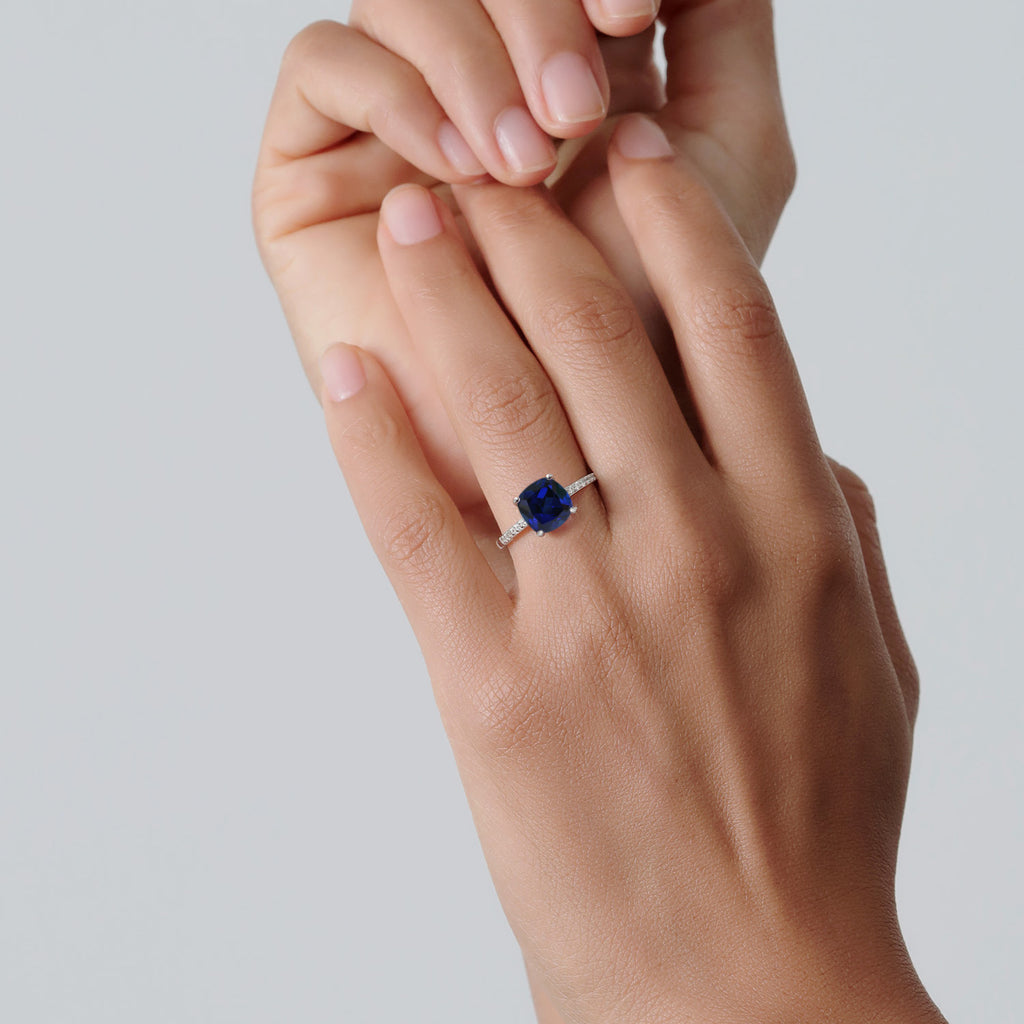 Blue Created Sapphire - September_6_Ring in 925 Sterling Silver