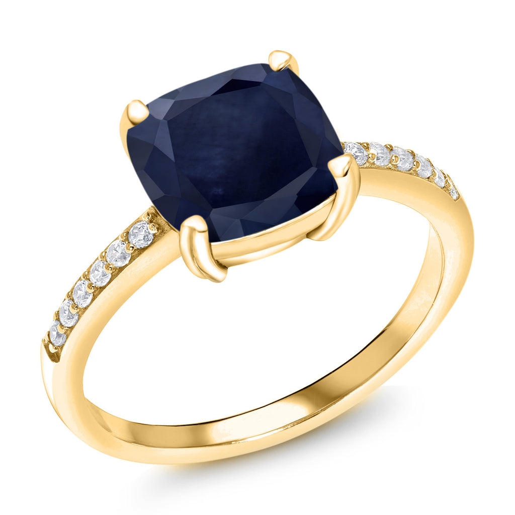 Blue Sapphire - September_9_Ring in 925 Yellow Gold Plated Silver