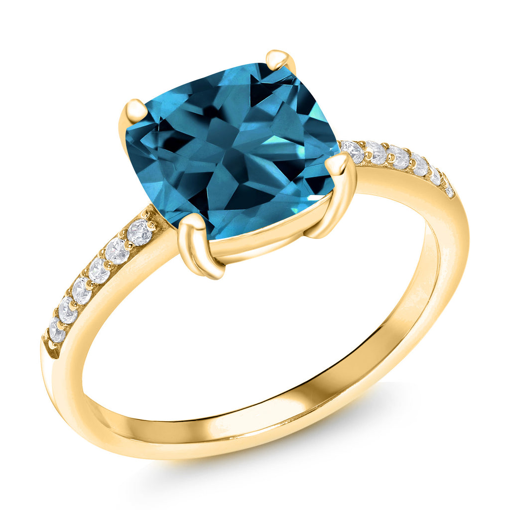London Blue Topaz - November_7_Ring in 925 Yellow Gold Plated Silver