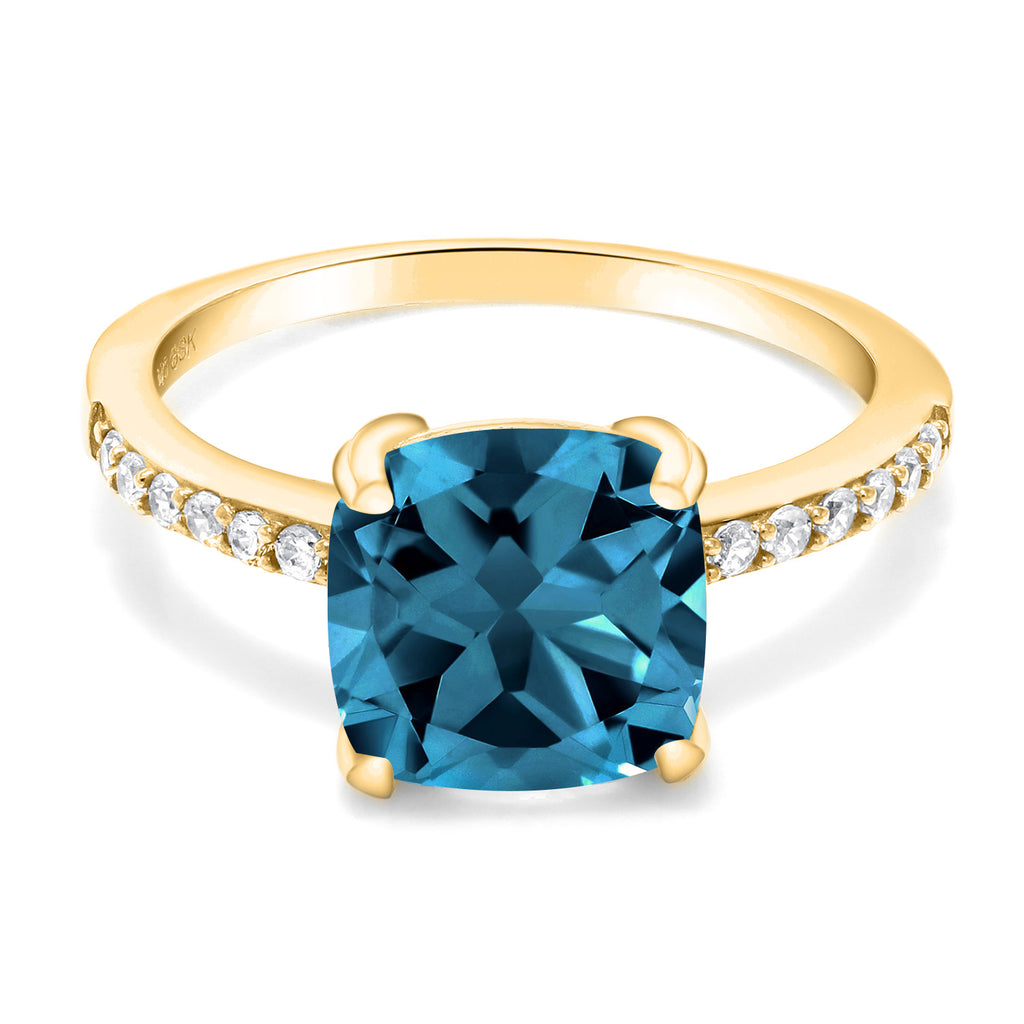 London Blue Topaz - November_7_Ring in 925 Yellow Gold Plated Silver