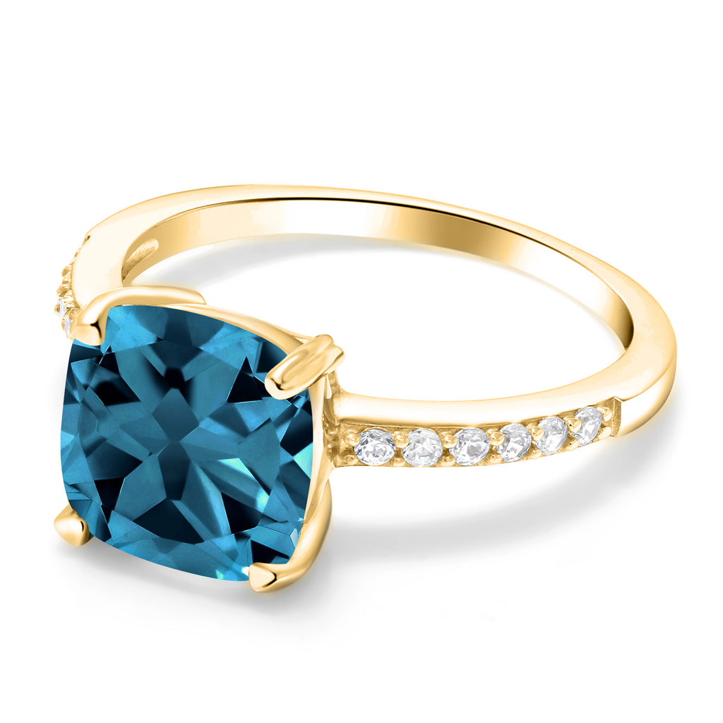 London Blue Topaz - November_7_Ring in 925 Yellow Gold Plated Silver