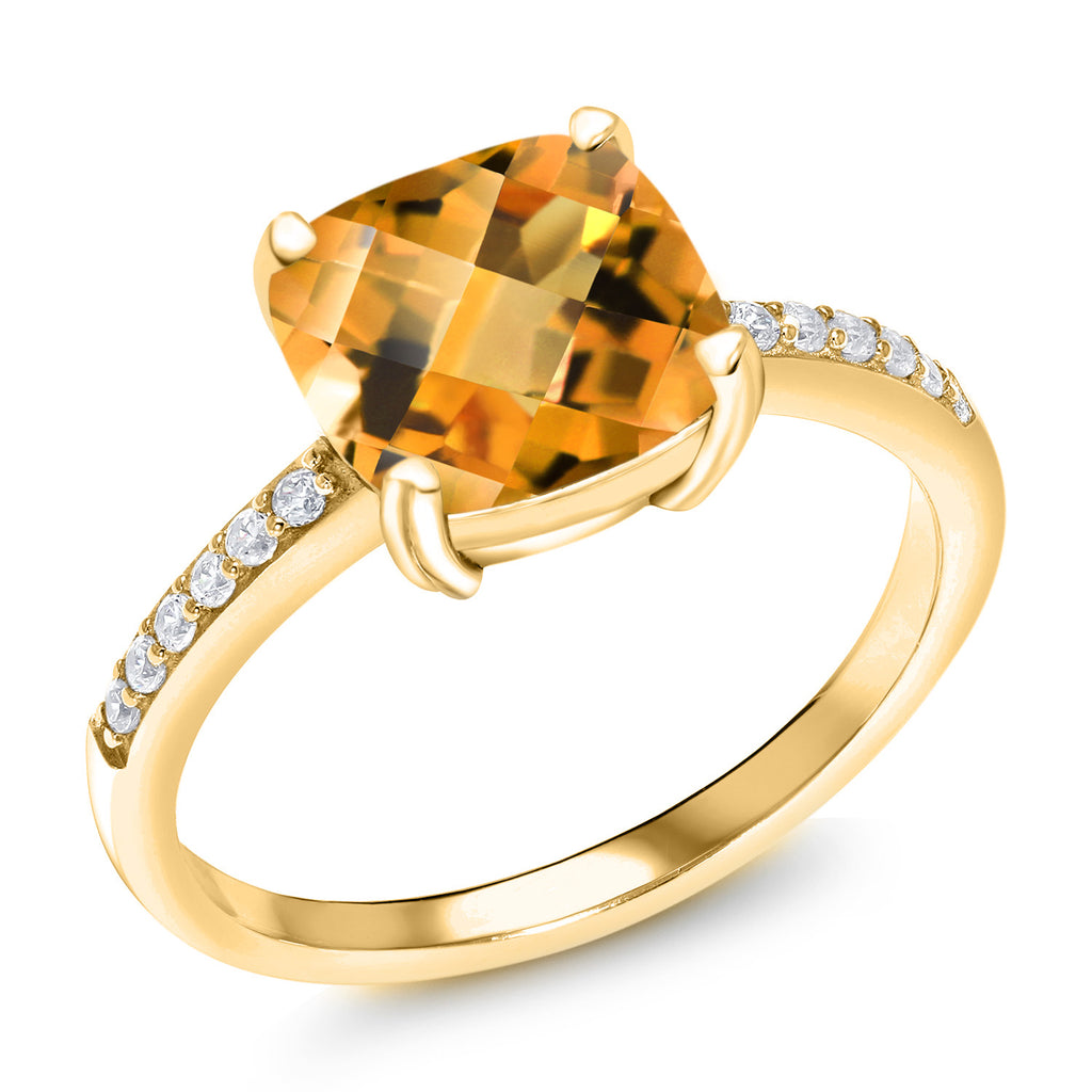Citrine-Checkerboard - November_7_Ring in 925 Yellow Gold Plated Silver