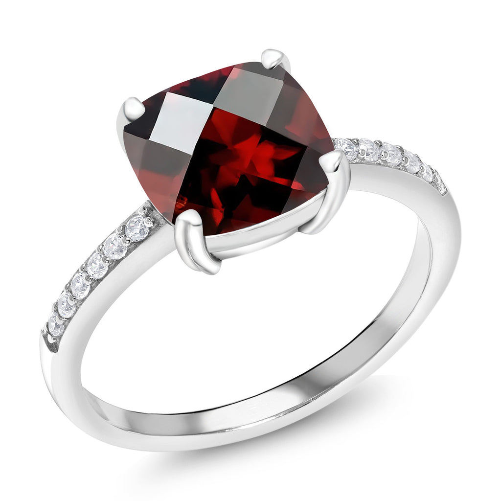 Garnet-Checkerboard - January_5_Ring in 925 Sterling Silver