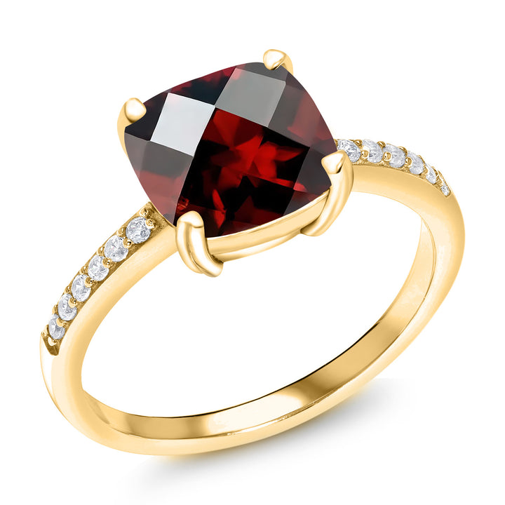 Garnet Checkerboard_5_Ring in 18K Yellow Gold Plated Silver