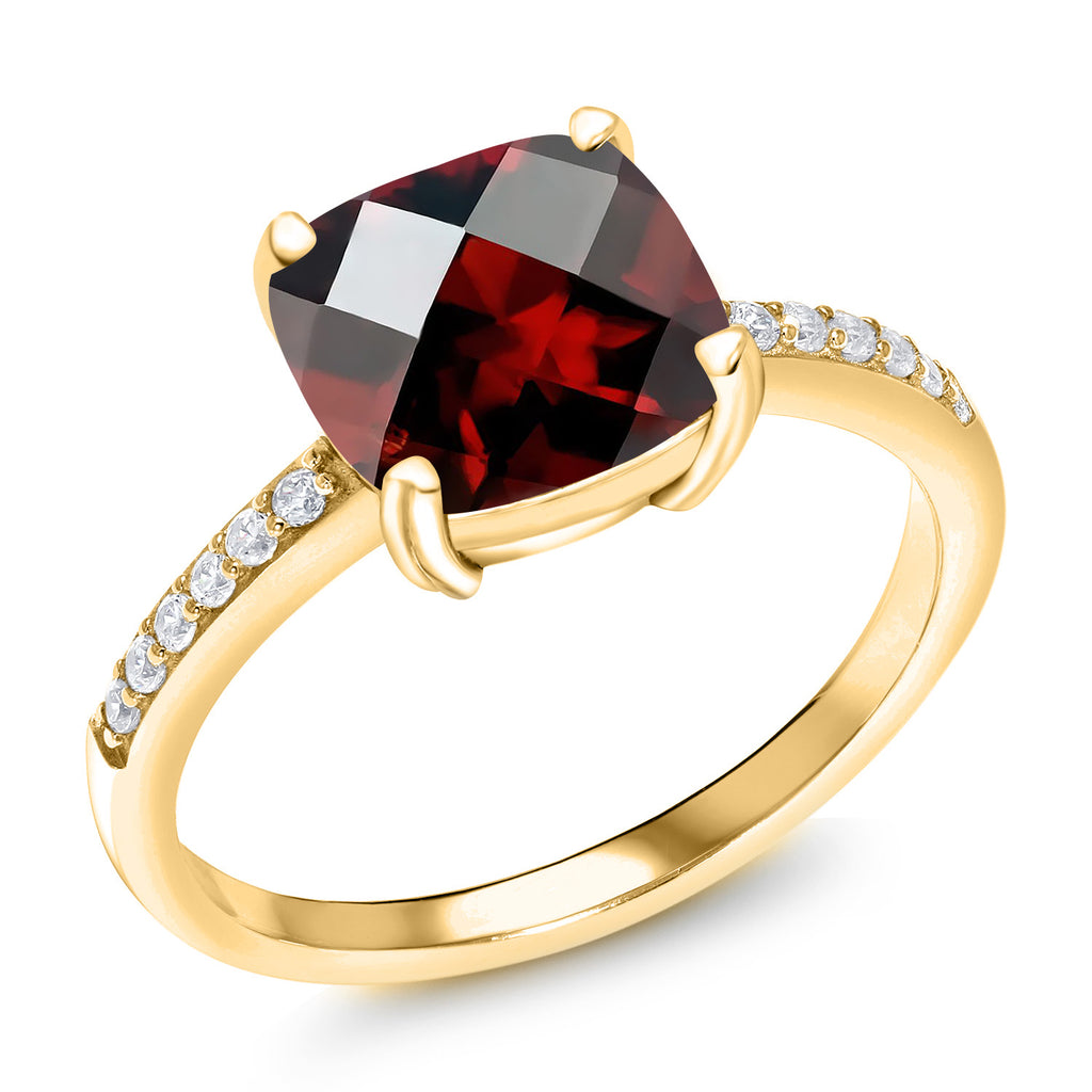 Garnet-Checkerboard - January_8_Ring in 925 Yellow Gold Plated Silver