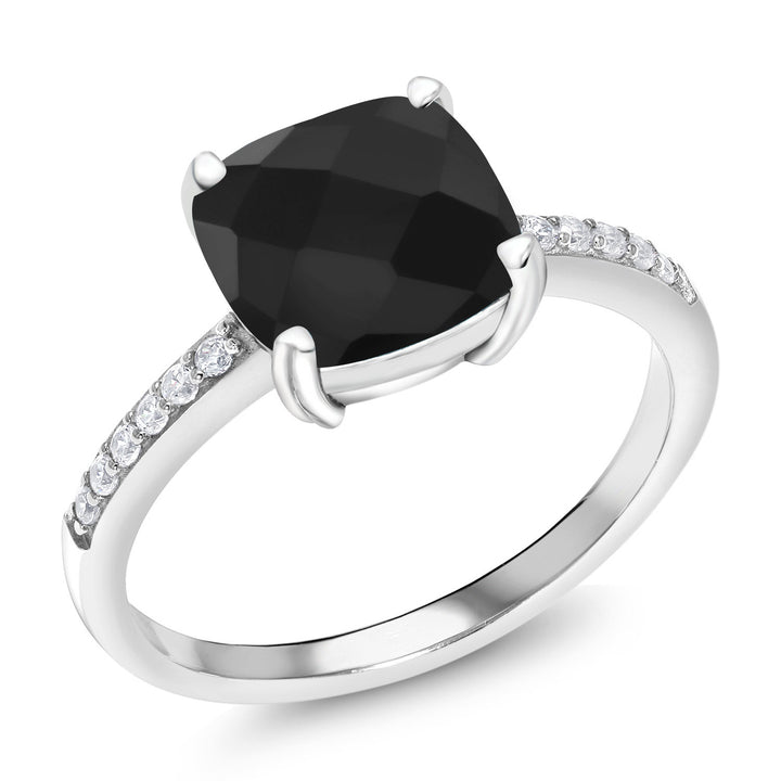 Onyx Checkerboard_7_Ring in 925 Sterling Silver