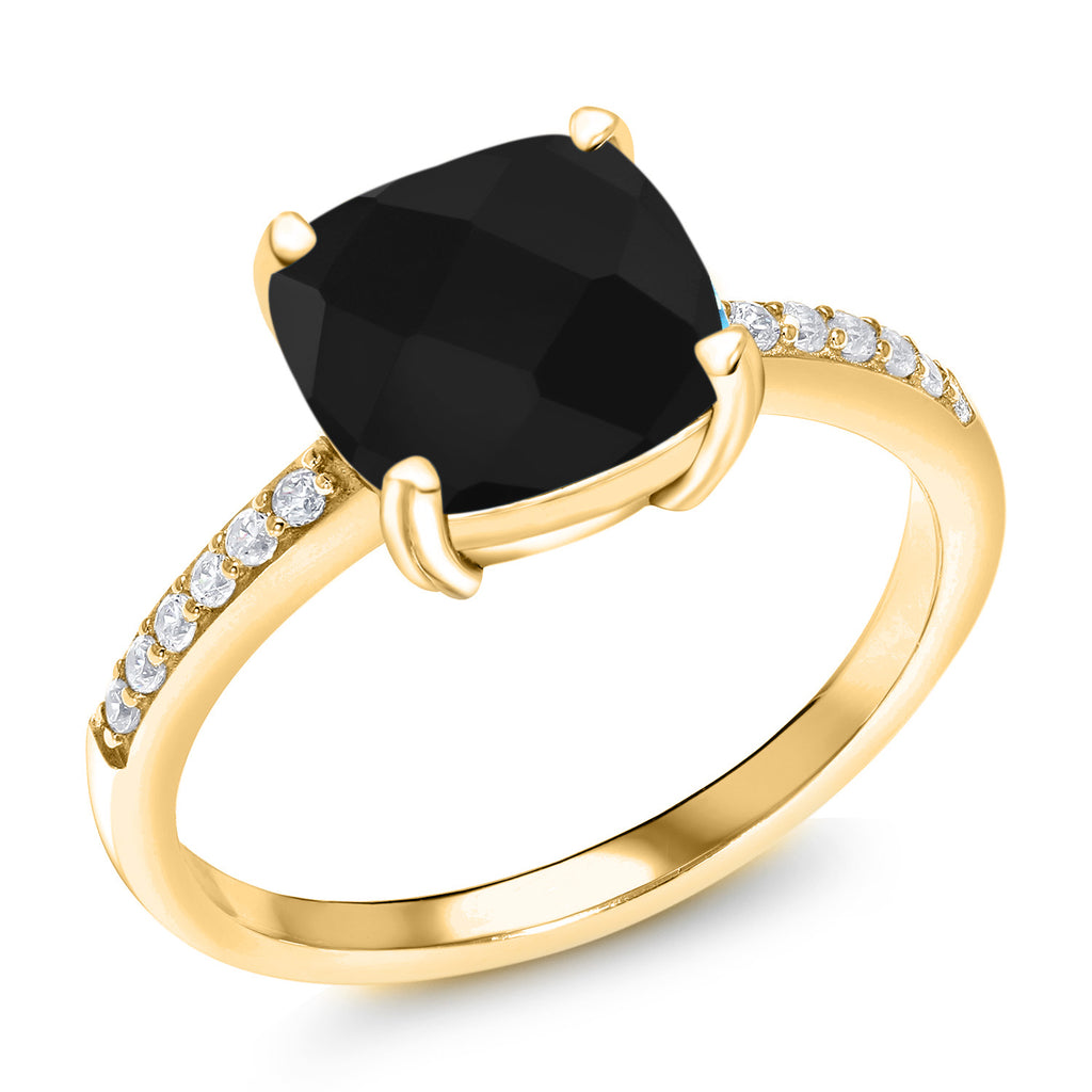 Onyx-Checkerboard - December_8_Ring in 925 Yellow Gold Plated Silver