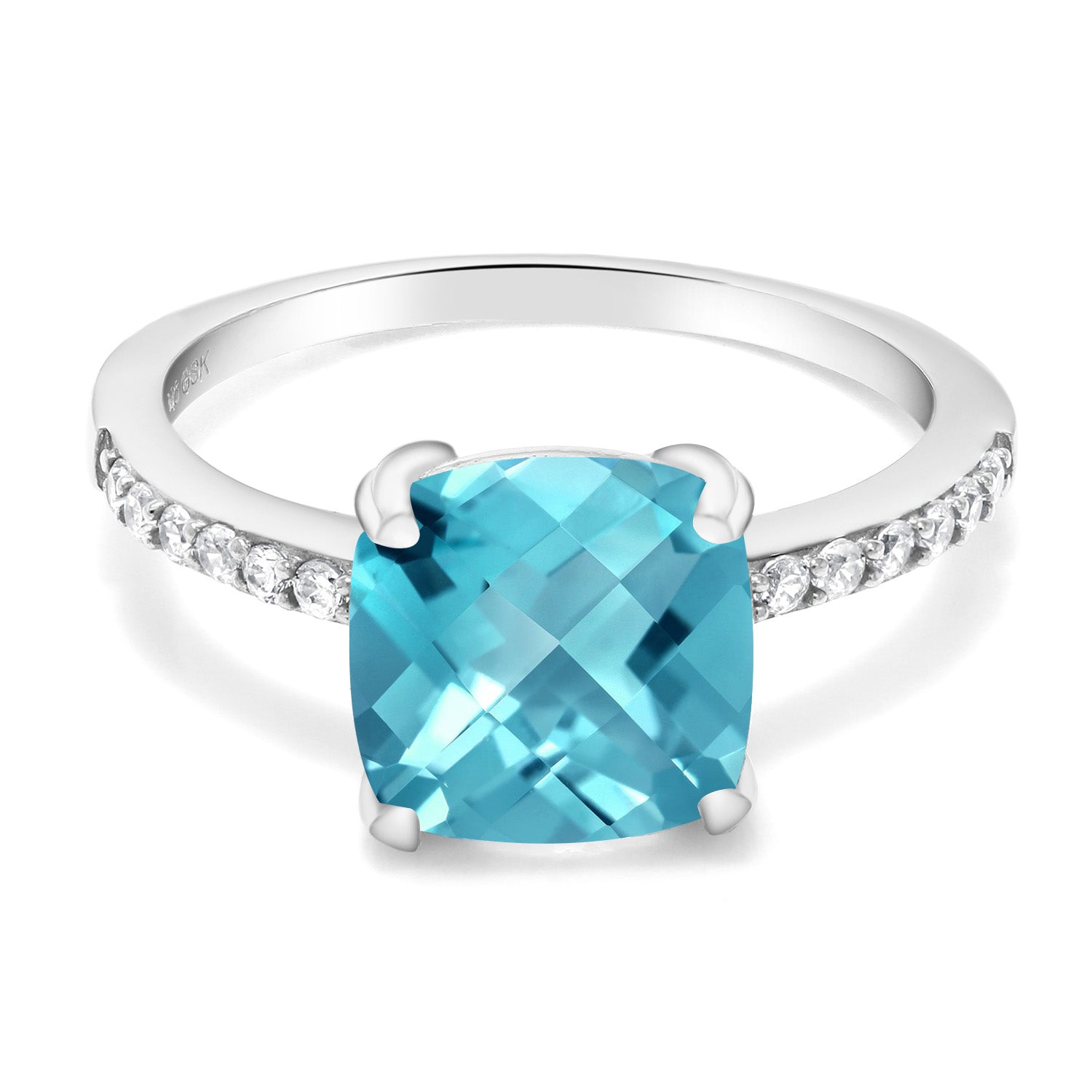 Swiss Blue Topaz-Checkerboard - November_8_Ring in 925 Sterling Silver