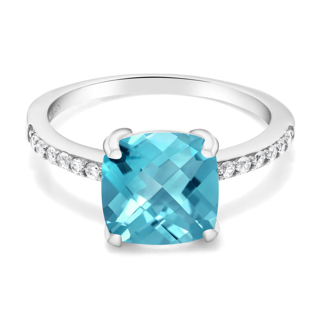Swiss Blue Topaz-Checkerboard - November_7_Ring in 925 Sterling Silver