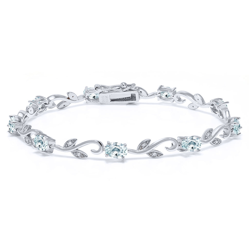 Cttw Oval Sky Blue Aquamarine and Diamond Greek Vine Tennis Brace