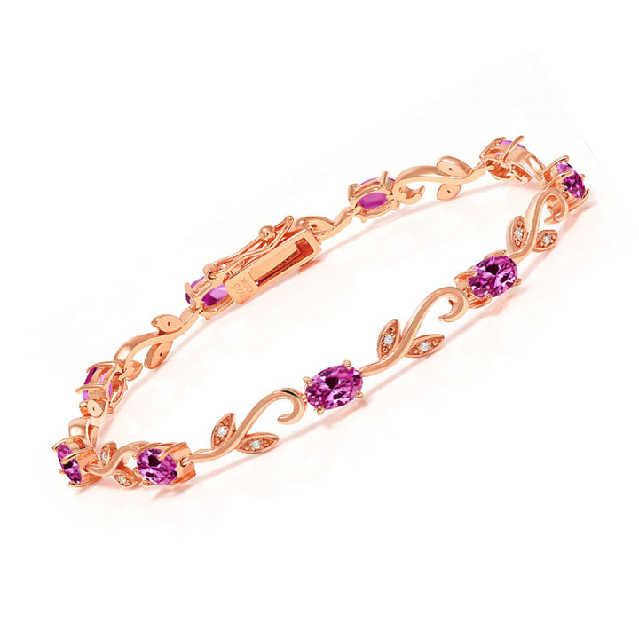 Pink Created Sapphire - September_Bracelet in 925 Rose Gold Plated Silver