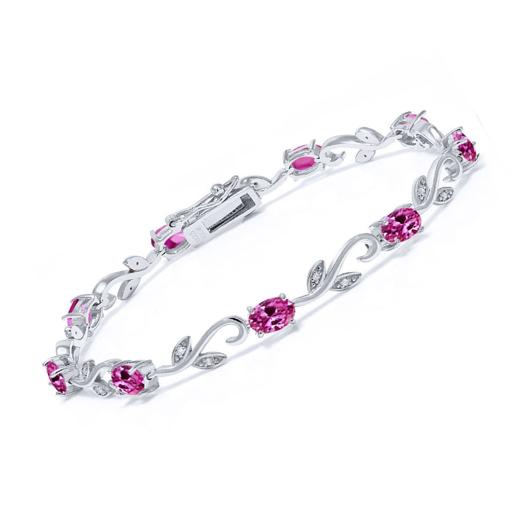 Pink Created Sapphire - September_Bracelet in 925 Sterling Silver
