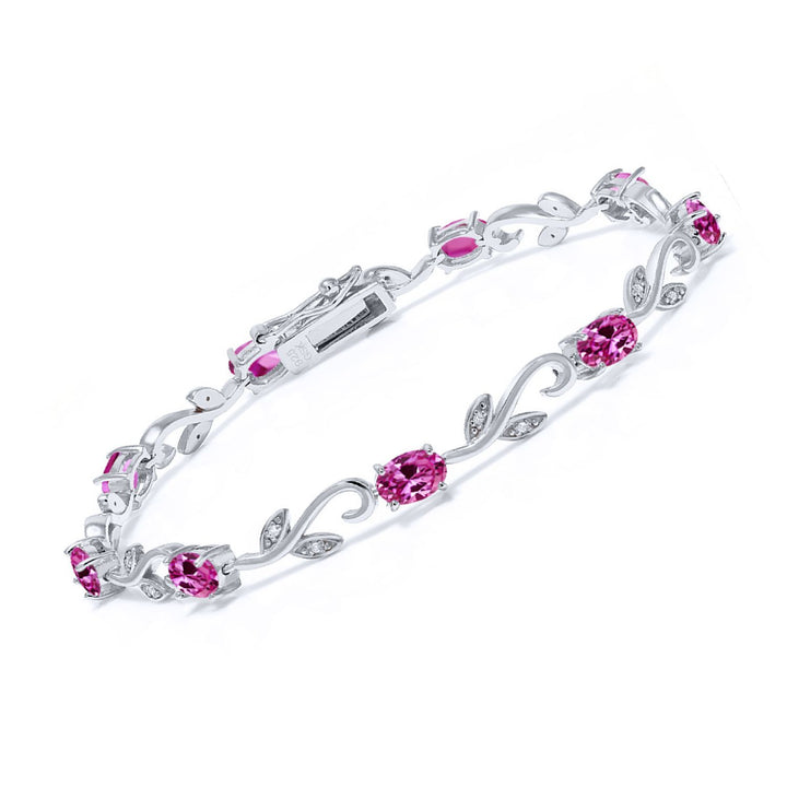 Pink Created Sapphire - September_Bracelet in 925 Sterling Silver