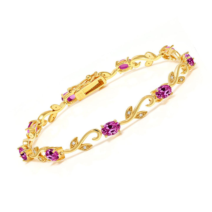 Pink Created Sapphire - September_Bracelet in 925 Yellow Gold Plated Silver